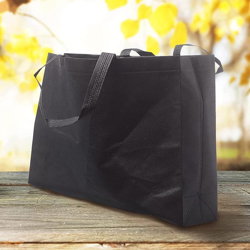 100PCS Reusable Non Woven Shopping Bags Eco Friendly Washable Tote Bags Black - 41X35X12CM V528-9360312194479