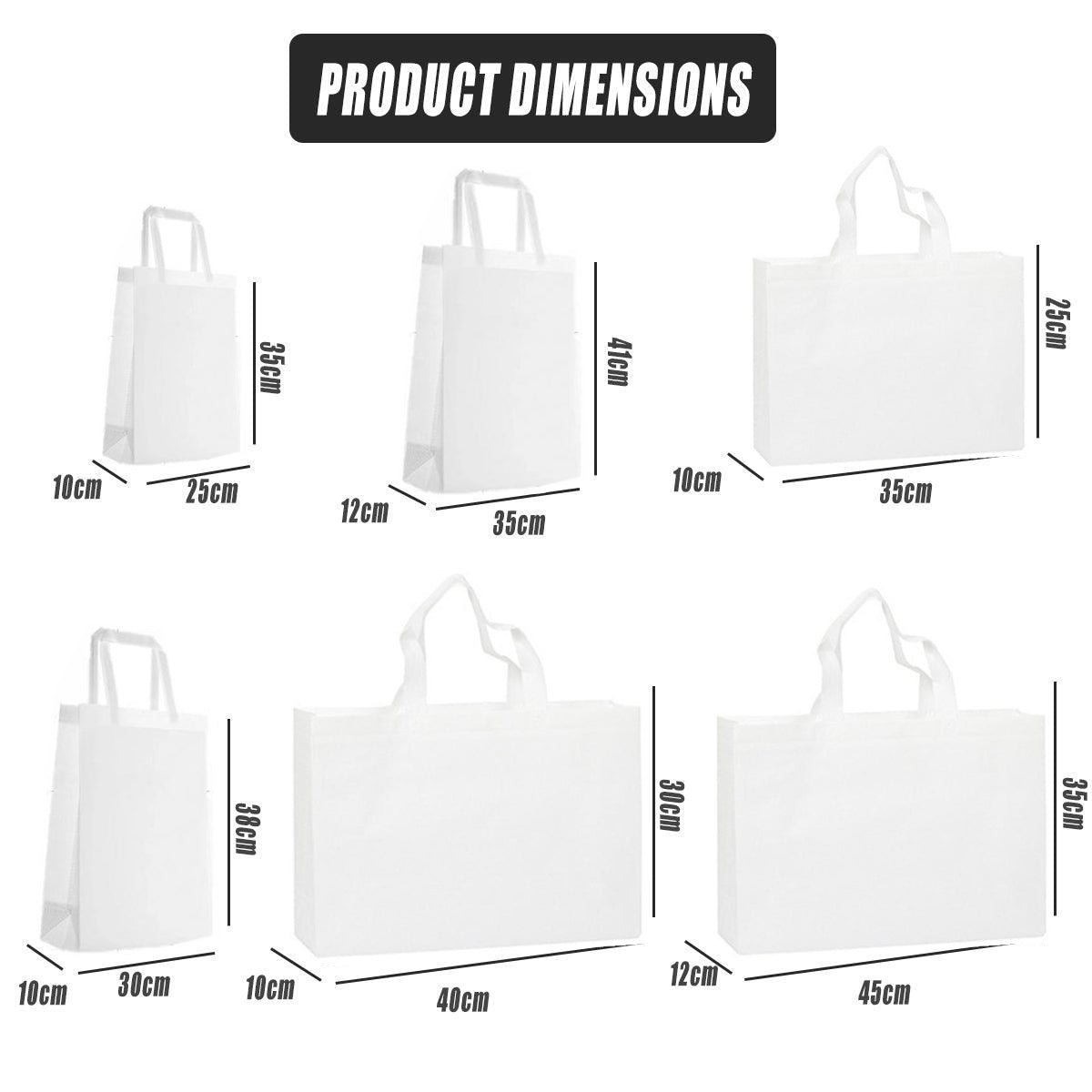 100PCS Reusable Non Woven Shopping Bags Eco Friendly Washable Tote Bags White - 35X25X10CM V528-9360312194561