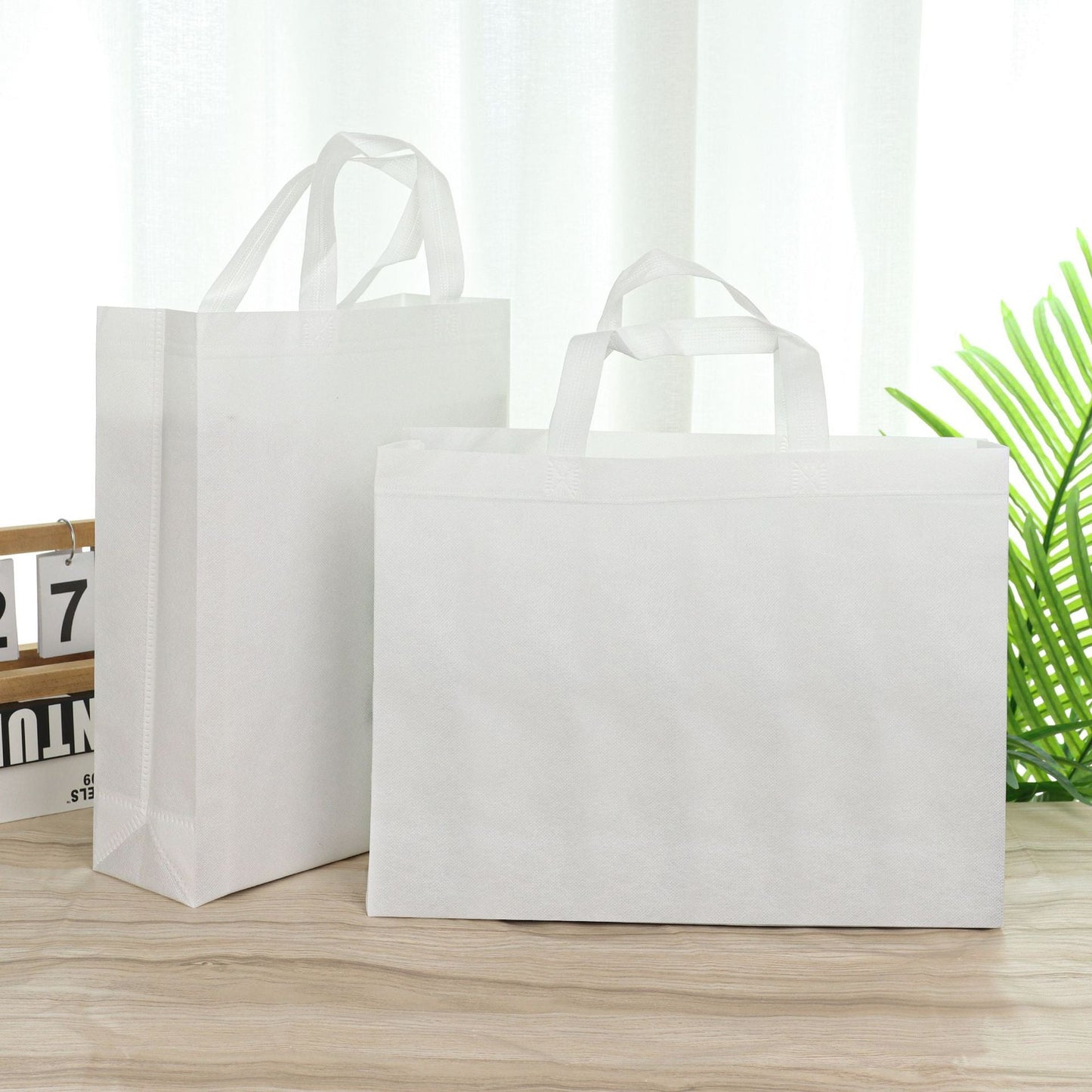 100PCS Reusable Non Woven Shopping Bags Eco Friendly Washable Tote Bags White - 35X25X10CM V528-9360312194561