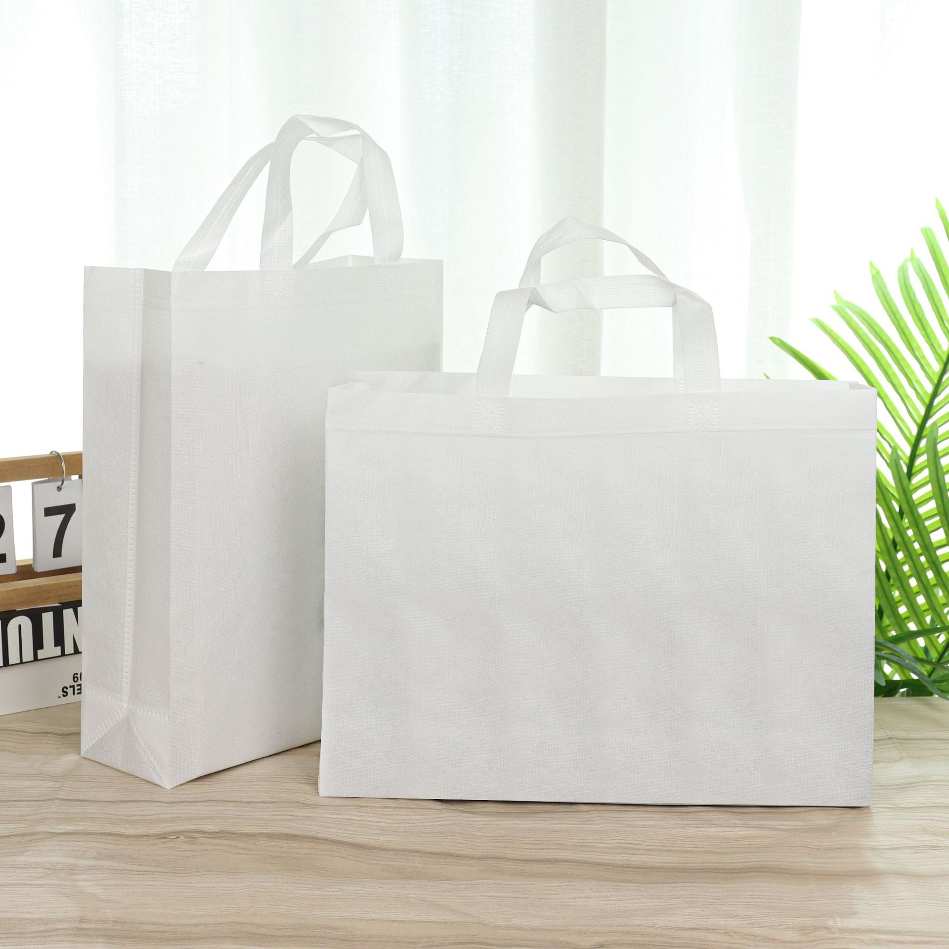 100PCS Reusable Non Woven Shopping Bags Eco Friendly Washable Tote Bags White - 41X35X12CM V528-9360312194592