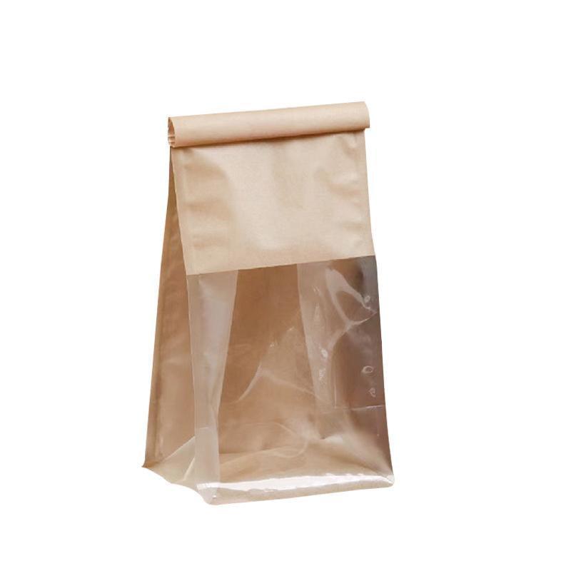 100x Kraft Paper Flat Bottom Cake Packaging Toast Bread Bags With Window Cowhide - 13X28+10CM V528-9360312194929
