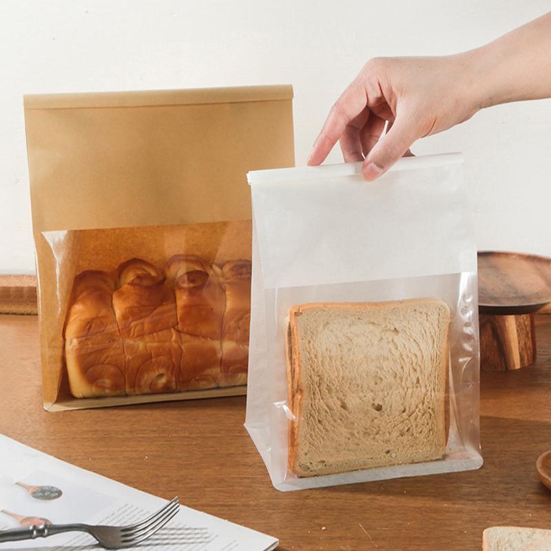 100x Kraft Paper Flat Bottom Cake Packaging Toast Bread Bags With Window Cowhide - 13X28+10CM V528-9360312194929
