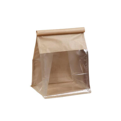 100x Kraft Paper Flat Bottom Cake Packaging Toast Bread Bags With Window Cowhide - 13X28+10CM V528-9360312194929