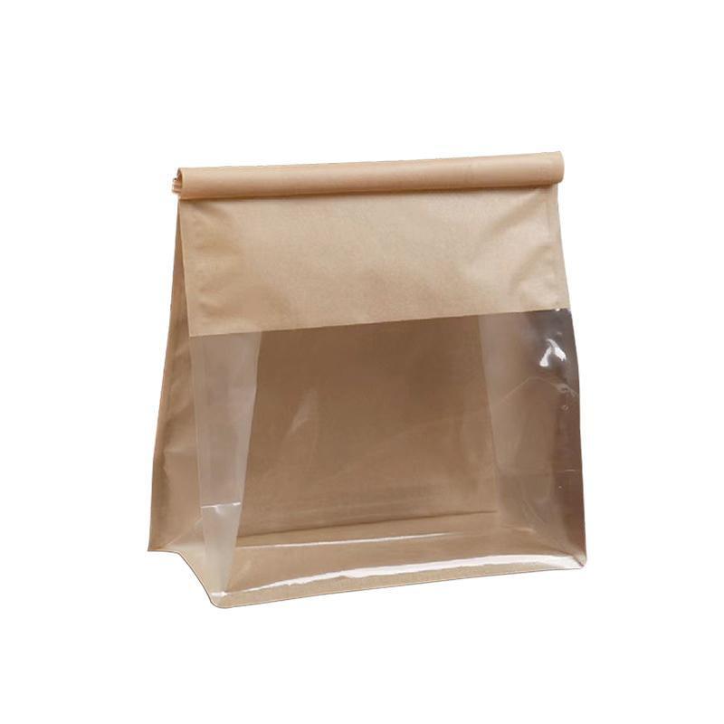 100x Kraft Paper Flat Bottom Cake Packaging Toast Bread Bags With Window Cowhide - 13X28+10CM V528-9360312194929