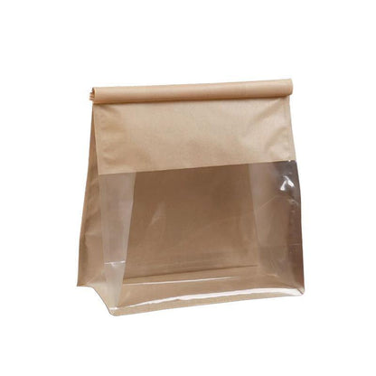 100x Kraft Paper Flat Bottom Cake Packaging Toast Bread Bags With Window Cowhide - 13X28+10CM V528-9360312194929