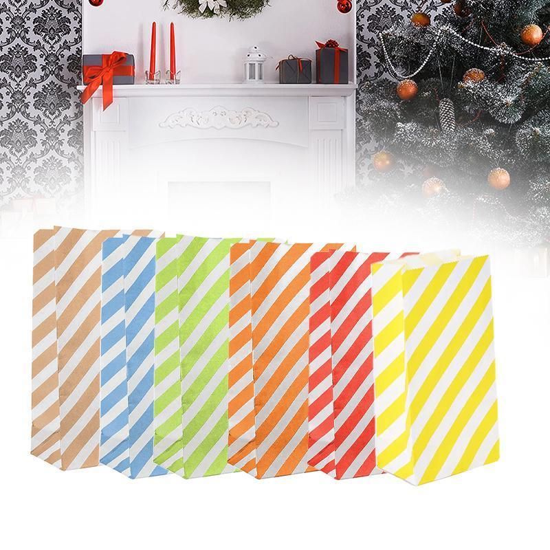 100X Colourful Plaid Kraft Paper Bag Candy Cookie Snack Cake Gift Bags 9X6X18cm - Green V528-9360312196305