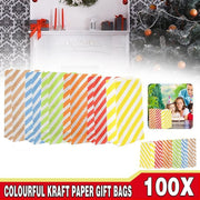 100X Colourful Plaid Kraft Paper Bag Candy Cookie Snack Cake Gift Bags 9X6X18cm - Blue V528-9360312196367