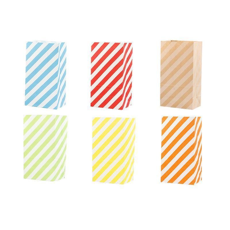 100X Colourful Plaid Kraft Paper Bag Candy Cookie Snack Cake Gift Bags 9X6X18cm - Orange V528-9360312196404