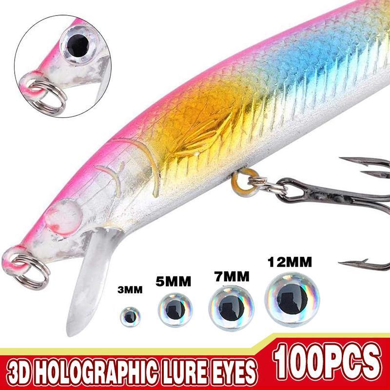 100PCS Fish Eyes 3D Holographic Lure Eyes Fly Tying Jigs Crafts Dolls - 100PCS / 5mm / Silver V528-9360312204253