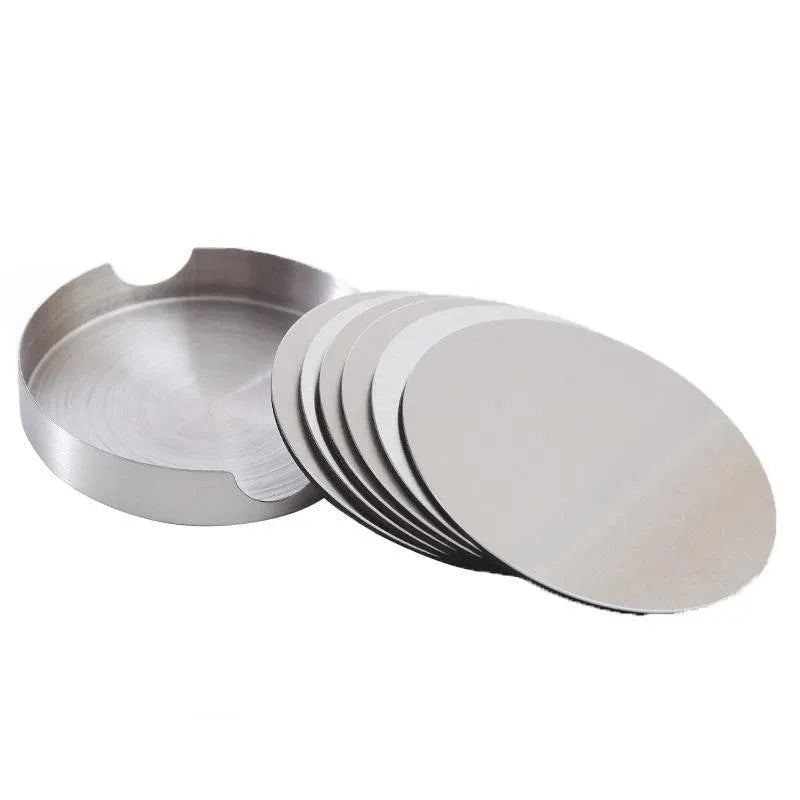 Stainless Steel Drink Coaster Set 6PCS Heat Resistant Cup Pads With Holder V528-9360312204321