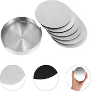 Stainless Steel Drink Coaster Set 6PCS Heat Resistant Cup Pads With Holder V528-9360312204321