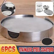 Stainless Steel Drink Coaster Set 6PCS Heat Resistant Cup Pads With Holder V528-9360312204321