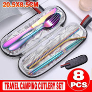 8PCS Portable Stainless Steel Travel Cutlery Set with Case for Camping Picnic Office V528-9360312206059