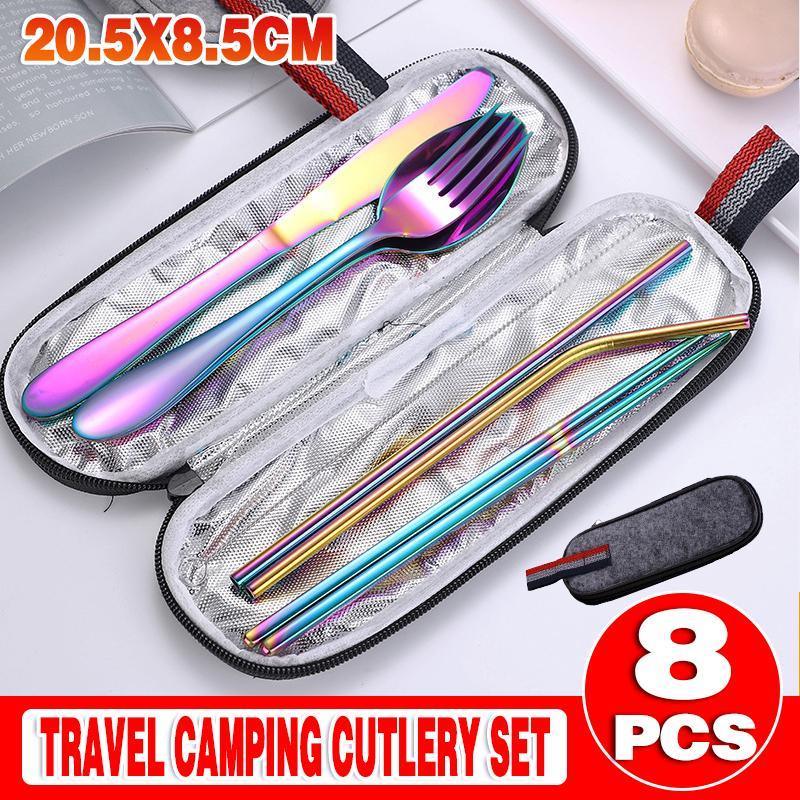 8PCS Portable Stainless Steel Travel Cutlery Set with Case for Camping Picnic Office V528-9360312206059