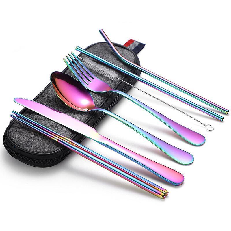 8PCS Portable Stainless Steel Travel Cutlery Set with Case for Camping Picnic Office V528-9360312206059