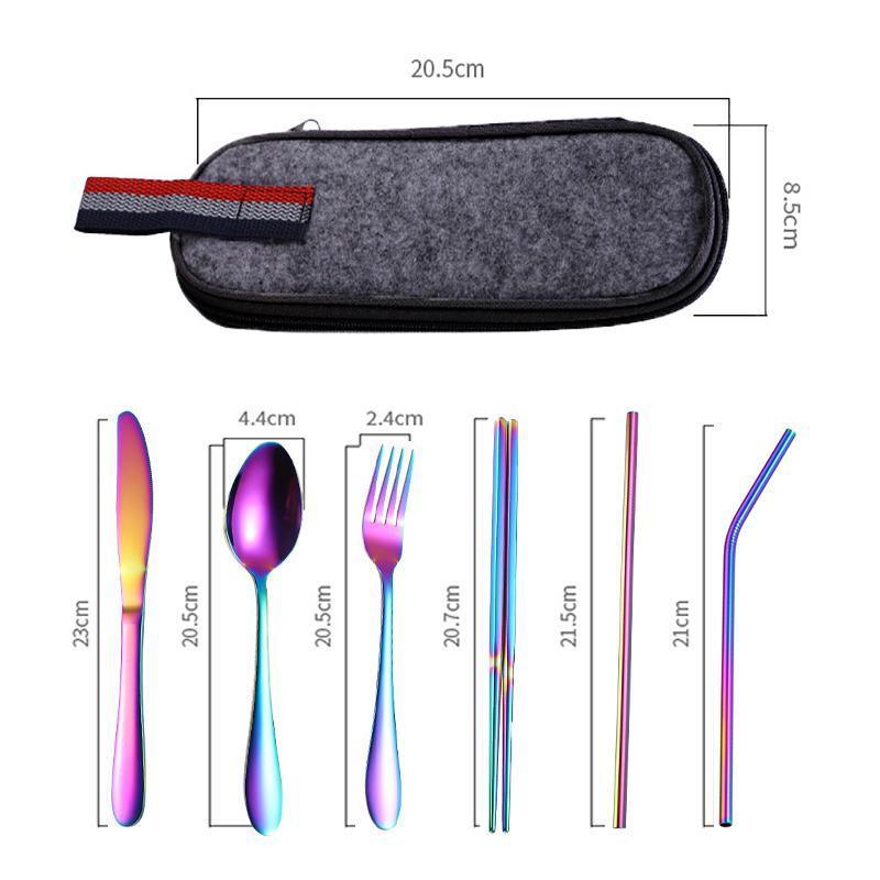 8PCS Portable Stainless Steel Travel Cutlery Set with Case for Camping Picnic Office V528-9360312206059