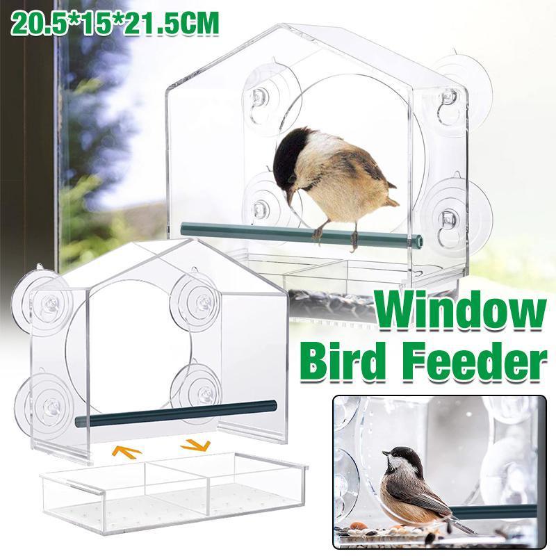 Clear Acrylic Window Bird Feeder with Strong Suction Cups and Removable Seed Tray V528-9360312207025
