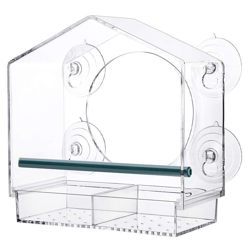 Clear Acrylic Window Bird Feeder with Strong Suction Cups and Removable Seed Tray V528-9360312207025