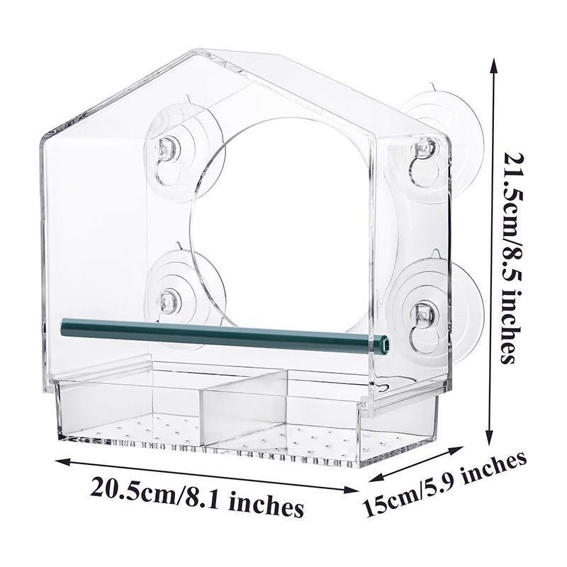 Clear Acrylic Window Bird Feeder with Strong Suction Cups and Removable Seed Tray V528-9360312207025