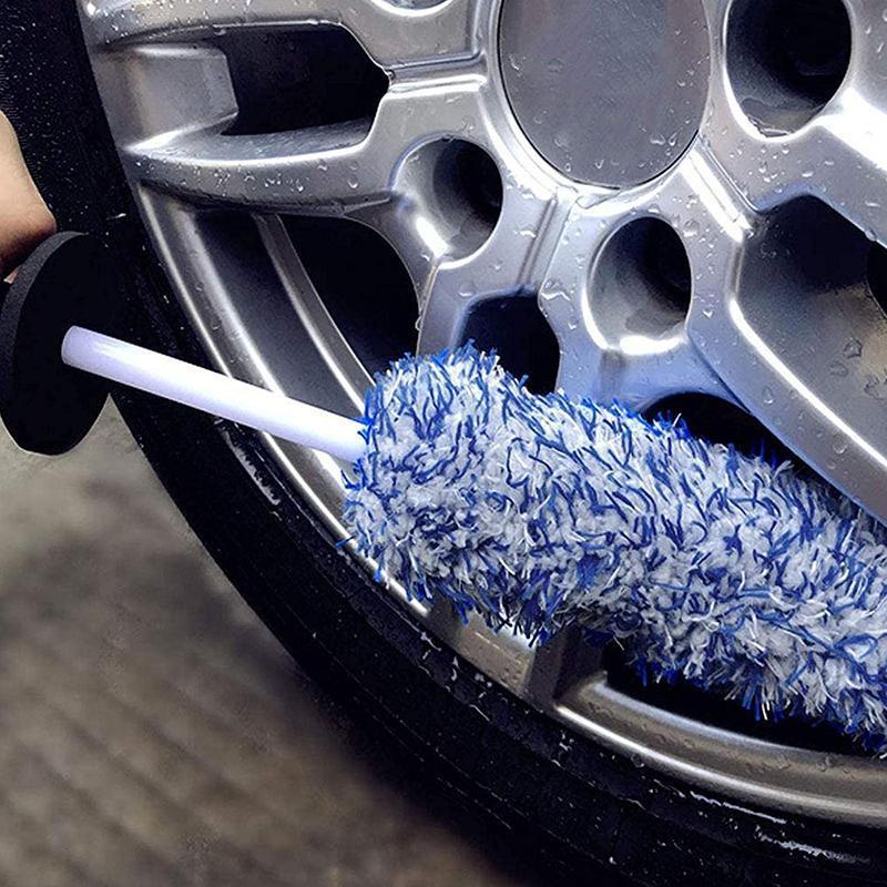 Car Wheel Cleaning Brush Tool Alloy Soft Bristle - Black+White V528-9360312214528