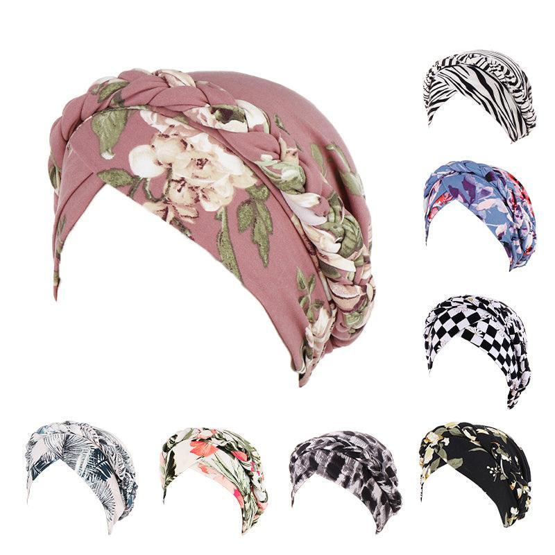 Women Floral Turban Head Wrap Cap Comfortable Chemo Headscarf Headwear - Beige zebra print V528-9360312214535