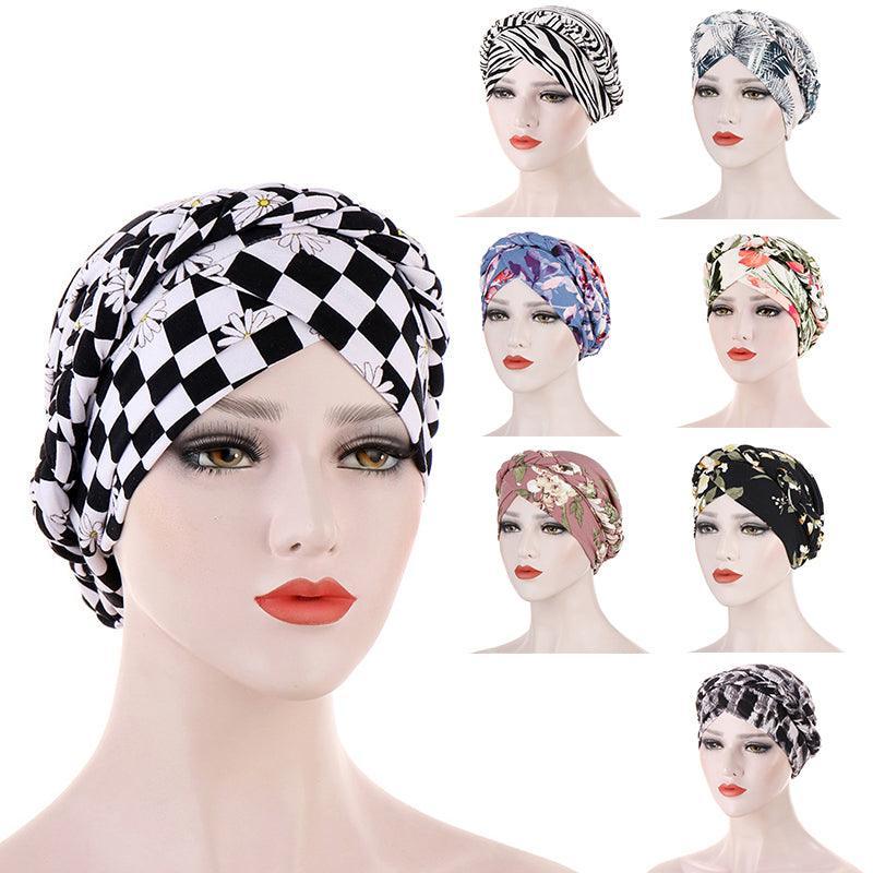 Women Floral Turban Head Wrap Cap Comfortable Chemo Headscarf Headwear - Beige zebra print V528-9360312214535