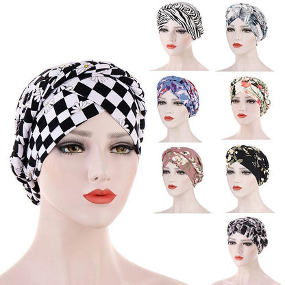 Women Floral Turban Head Wrap Cap Comfortable Chemo Headscarf Headwear - Beige zebra print V528-9360312214535