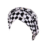 Women Floral Turban Head Wrap Cap Comfortable Chemo Headscarf Headwear - Black and white grid V528-9360312214559