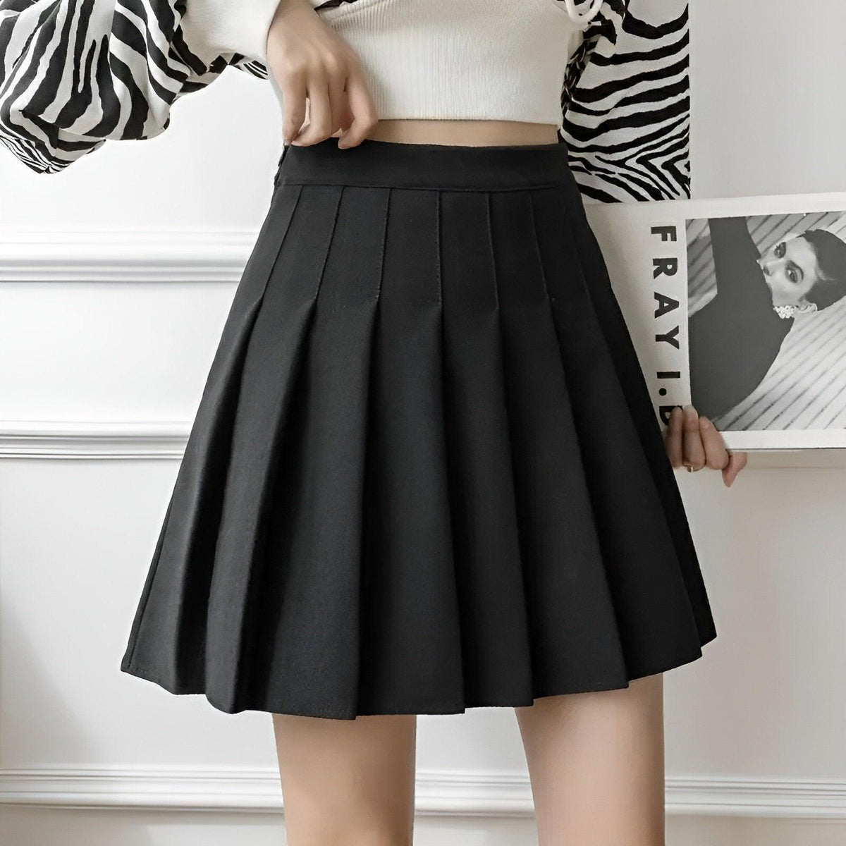 Black Women High Waist Pleated Tennis Skirt Summer Slimming - S V528-A-LINE-SKIRT-BLACK-S-546960