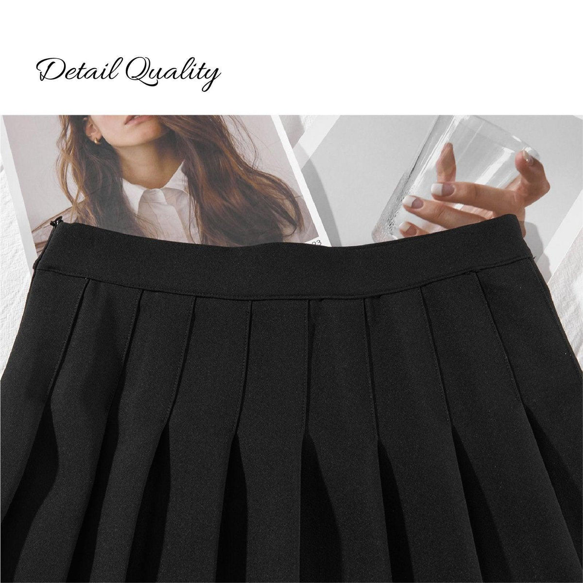 Black Women High Waist Pleated Tennis Skirt Summer Slimming - S V528-A-LINE-SKIRT-BLACK-S-546960