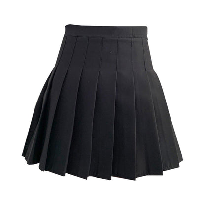 Black Women High Waist Pleated Tennis Skirt Summer Slimming - S V528-A-LINE-SKIRT-BLACK-S-546960