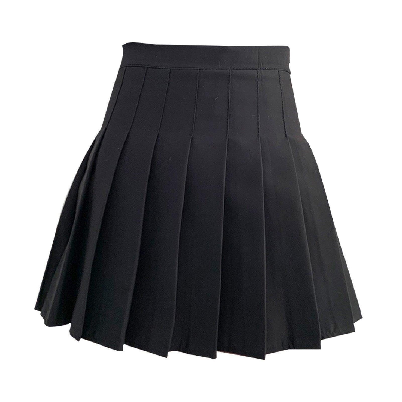 Black Women High Waist Pleated Tennis Skirt Summer Slimming - S V528-A-LINE-SKIRT-BLACK-S-546960
