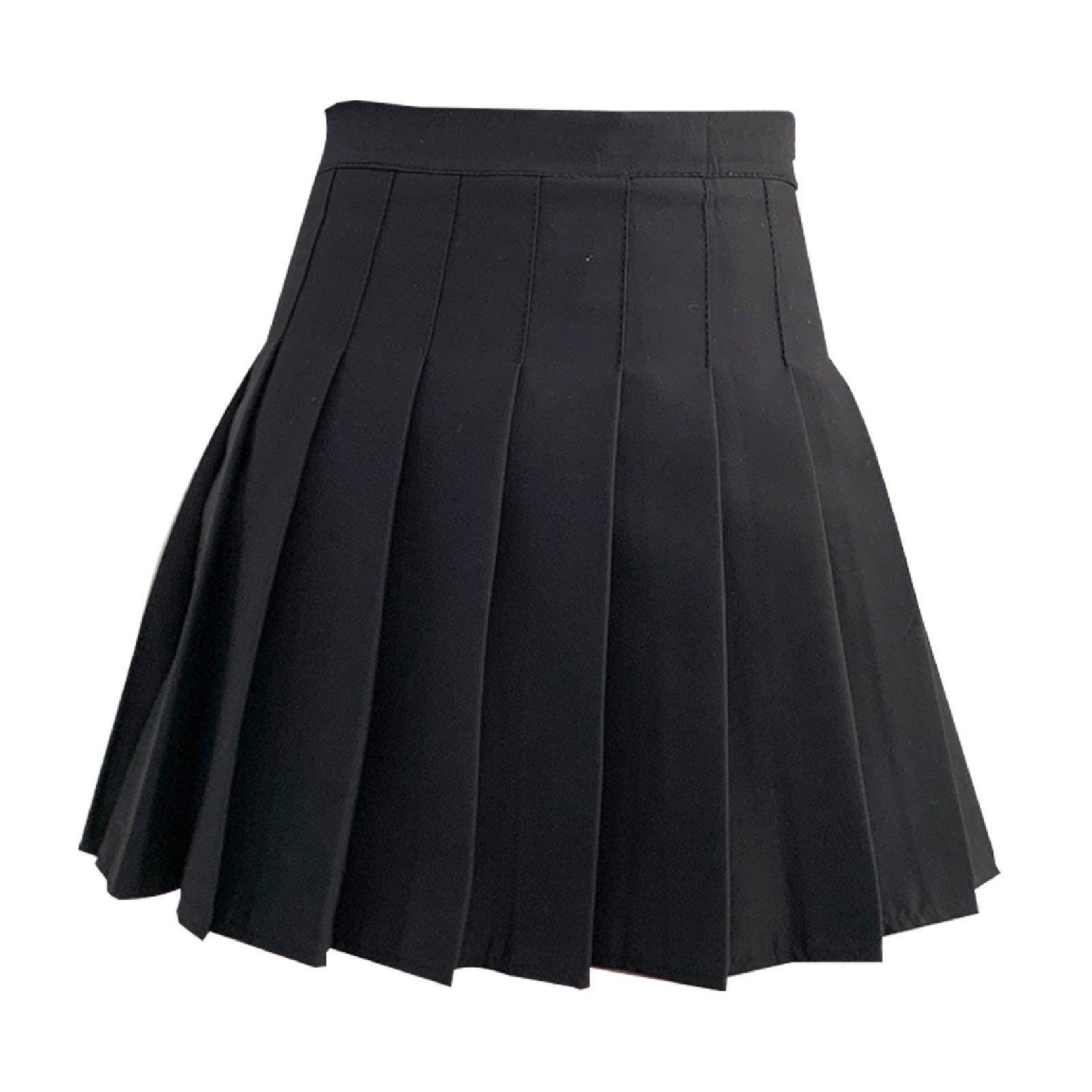 Black Women High Waist Pleated Tennis Skirt Summer Slimming - S V528-A-LINE-SKIRT-BLACK-S-546960