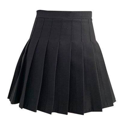 Black Women High Waist Pleated Tennis Skirt Summer Slimming - S V528-A-LINE-SKIRT-BLACK-S-546960