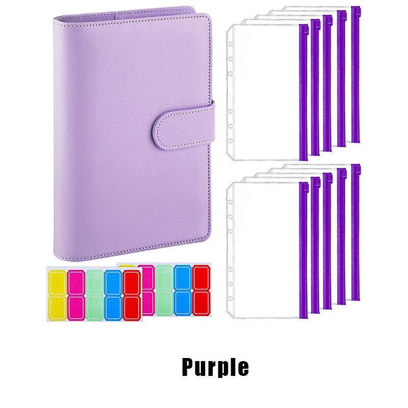 A6 Pu Leather Binder Pockets Cash Envelope Planner Notebooks - Pink+White V528-A6BINDER-PINK-589998