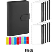 A6 Pu Leather Binder Pockets Cash Envelope Planner Notebooks - Pink+White V528-A6BINDER-PINK-589998
