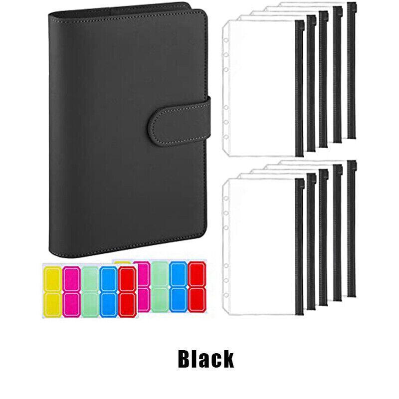 A6 Pu Leather Binder Pockets Cash Envelope Planner Notebooks - Pink+White V528-A6BINDER-PINK-589998