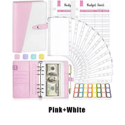 A6 Pu Leather Binder Pockets Cash Envelope Planner Notebooks - Pink+White V528-A6BINDER-PINK-589998