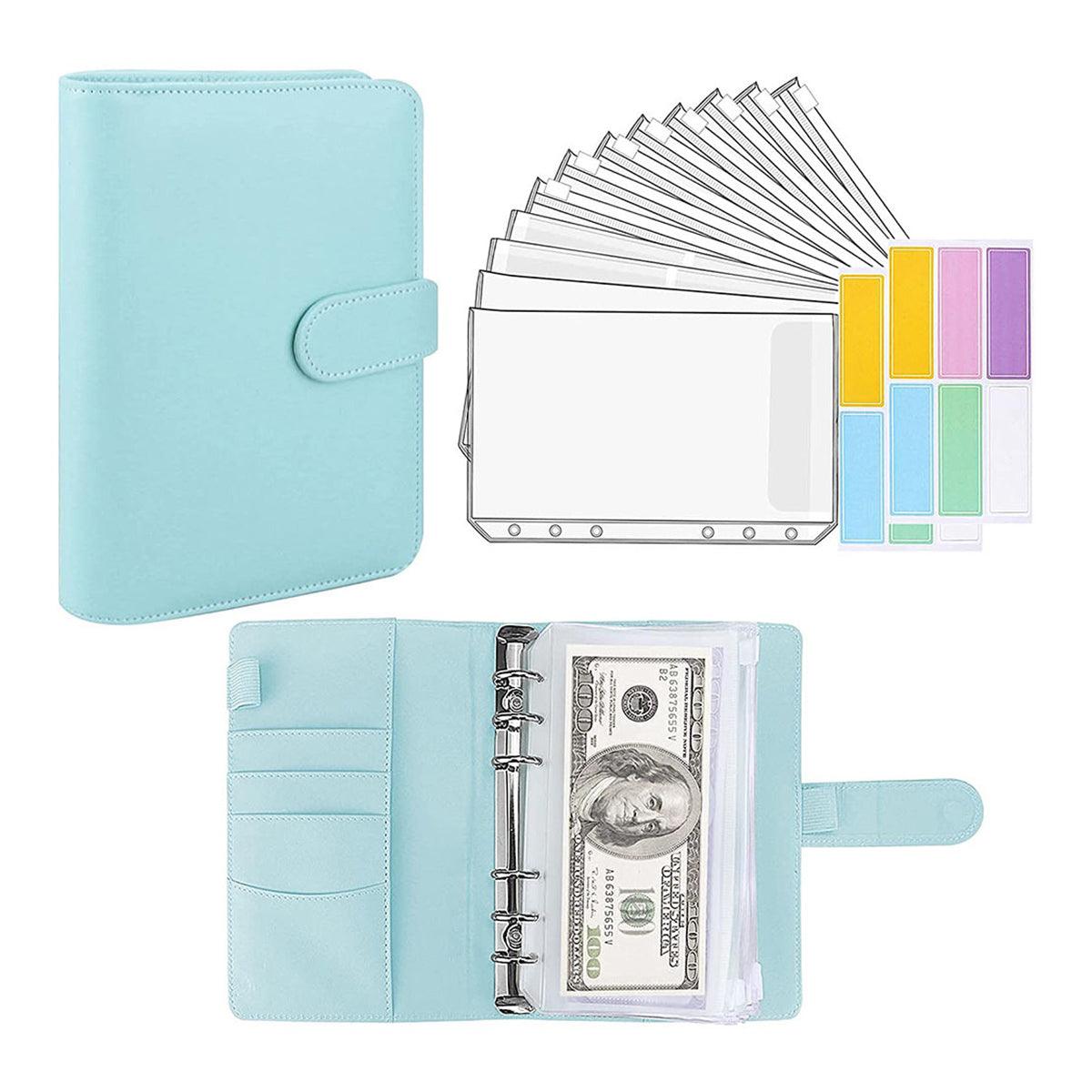 A6 Pu Leather Binder Pockets Cash Envelope Planner Notebooks - Pink+White V528-A6BINDER-PINK-589998