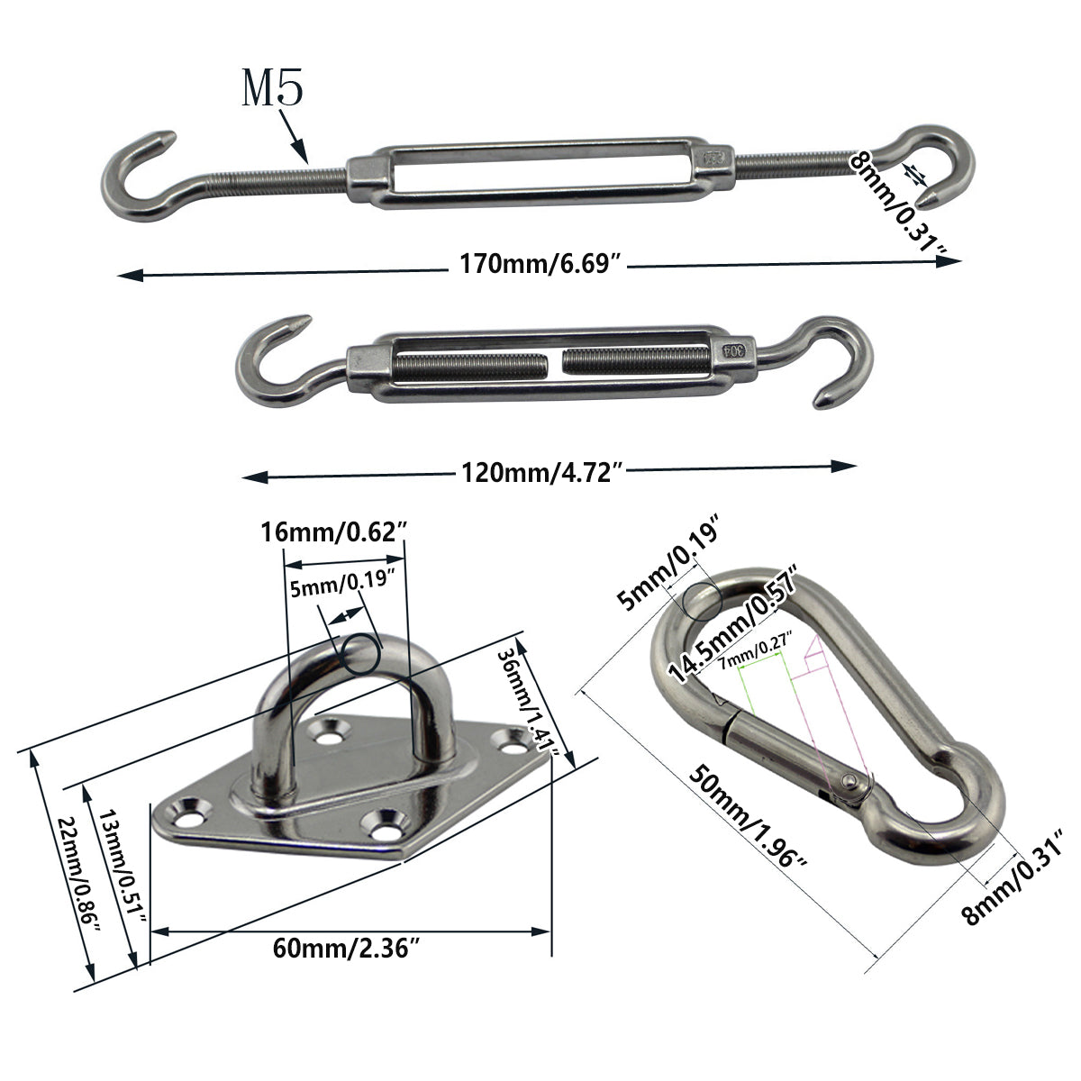 8pcs Hardware Sail Accessory Shade Canopy Fittings Sun Fixing Steel Stainless V528-ACCESSORIES-304-547906