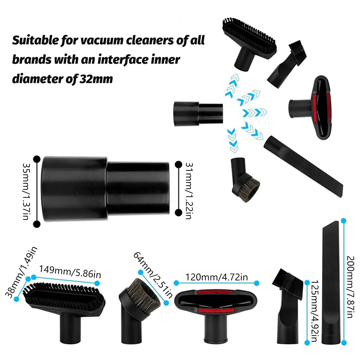 6pcs Vacuum Cleaner Accessory Suction Head Suitable for 32mm Inner Diameter Fit V528-ACCESSORIES-6PCS-262451