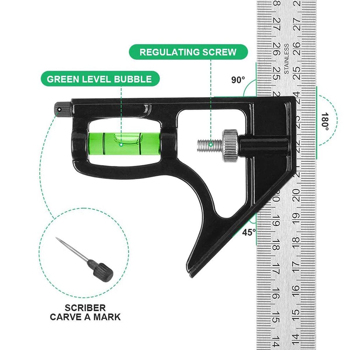 300mm Horizontal Movable Angle Ruler Adjustable Measuring Tool for Engineering V528-ADJUSTABLE-SQUARE-871256