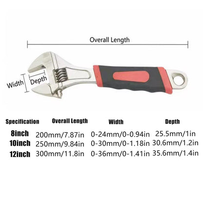 8inch 10inch 12inch Durable Chrome Vanadium Steel Rubberized Grip Adjustable Wrench - 10inch V528-ADJUSTABLE-WRENCH-10INCHES-677396