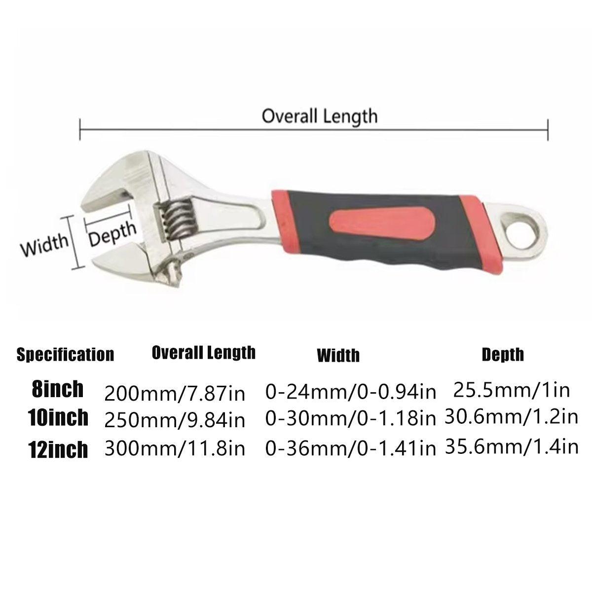 8inch 10inch 12inch Durable Chrome Vanadium Steel Rubberized Grip Adjustable Wrench - 8inch V528-ADJUSTABLE-WRENCH-8INCHES-772926