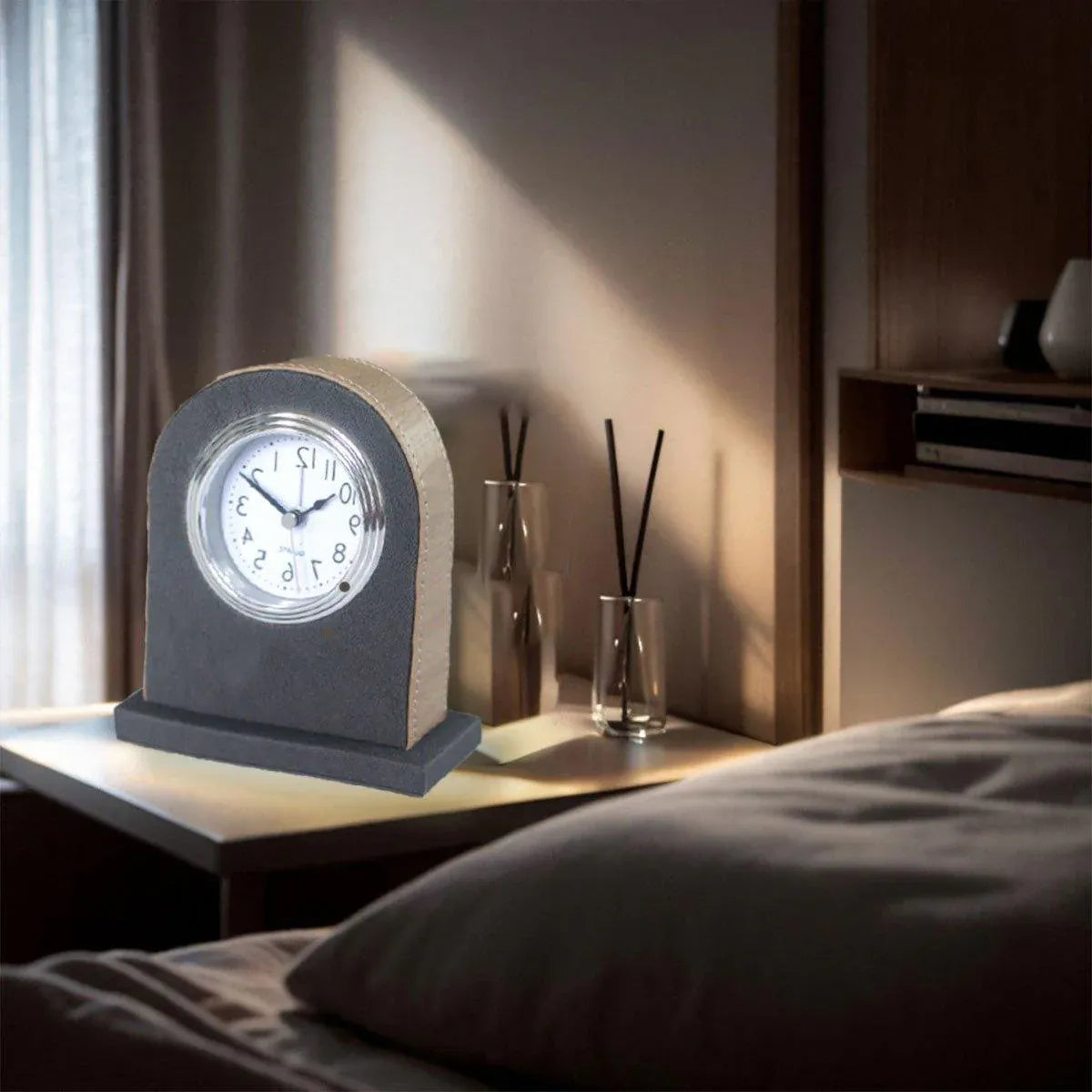 Classic Hotel Alarm Clock Quartz Movement Faux Leather Design with Clear Display - Orange V528-ALARM-CLOCK-130-60-150-477429