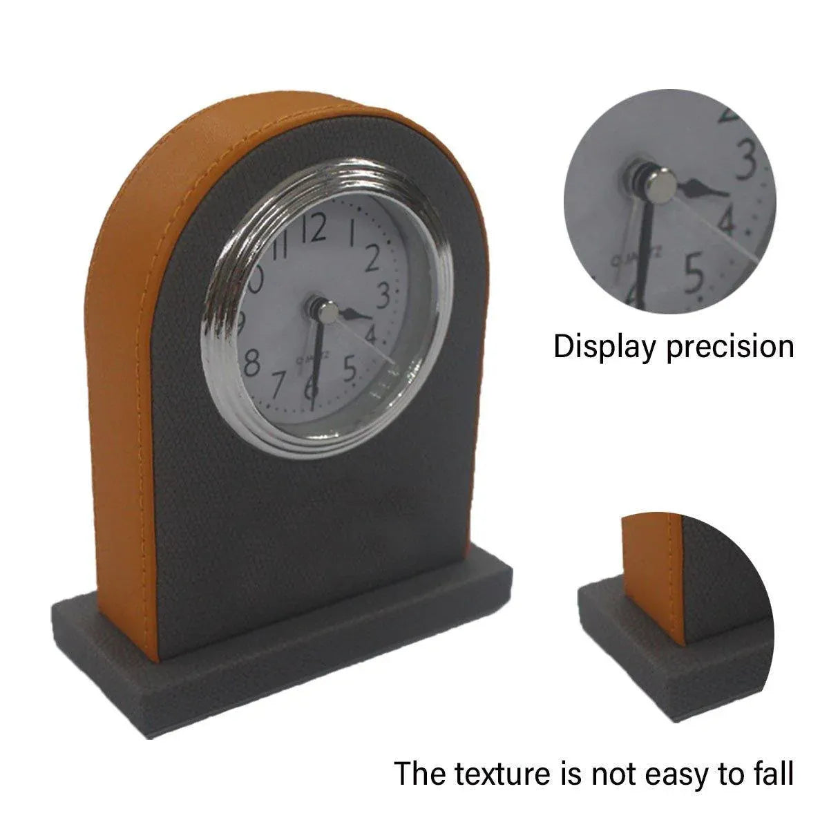 Classic Hotel Alarm Clock Quartz Movement Faux Leather Design with Clear Display - Orange V528-ALARM-CLOCK-130-60-150-477429