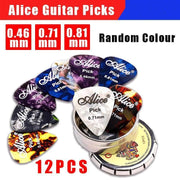 New 12Pcs Celluloid Acoustic Alice Guitar Picks Pick Set Bulk + Case Box Tin Au V528-ALICEGUITARPICKS-12PCS-880155