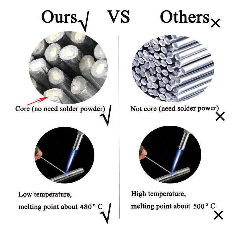 10-50X Aluminium Low Temp Welding Rods Durable Flux Cored Brazing Repair Sticks - 2*330mm 10PCS