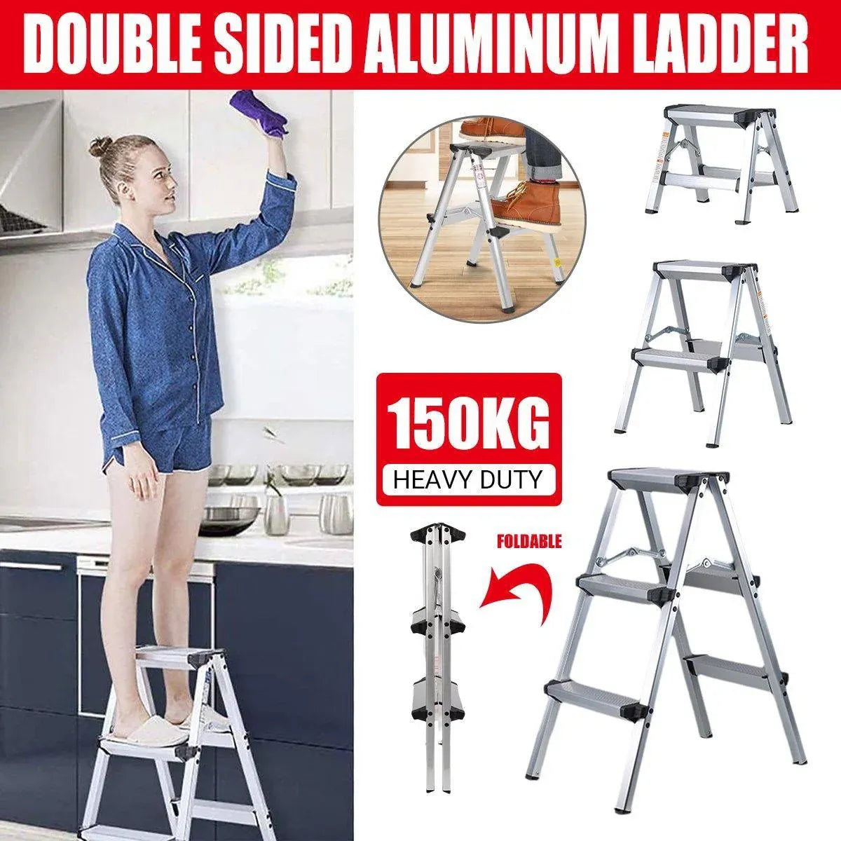 Portable Aluminium 1-3 Step Folding Ladder Anti-Slip Frame Stool for Home Use - 1 step Folding Ladder V528-ALUMINUM-FOLDING-LADDER-1-943330