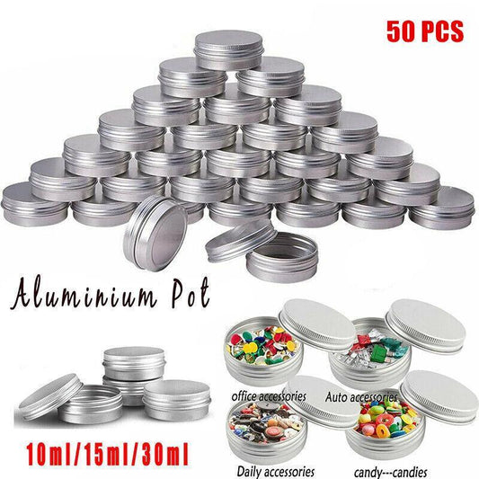 50Pcs Durable Silver Aluminum Cosmetic Pot Lip Balm Jar Containers Empty Tin - 10ML V528-ALUMINUNBO-10ML-50PCS-512011